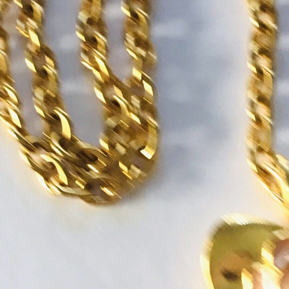 VTG Maxine Denker Necklace Gold Tone Chain Rose Heart Pendant Charm Signed - Picture 2 of 7